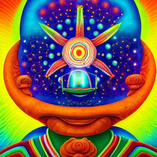 Image similar to psychedelic astronaut attaining enlightenment in the style of octavio ocampo naoto hattori, cg society, trending on artstation, award winning