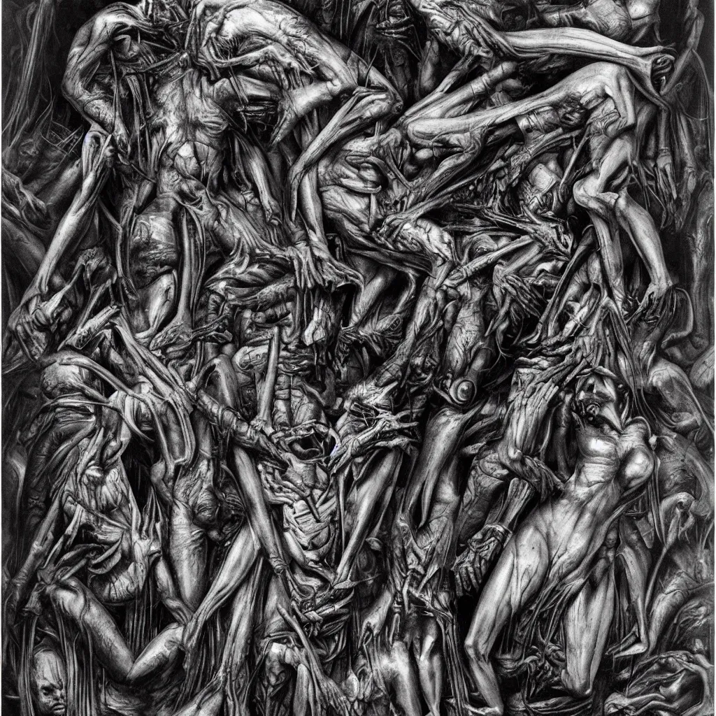 Prompt: A mountain of flesh by H R Giger