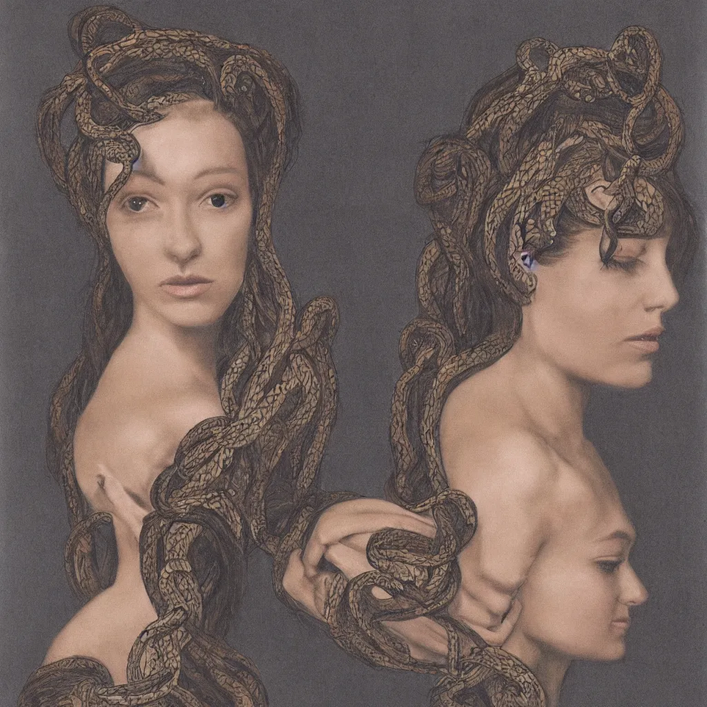 Image similar to Symmetrical portrait of a beautiful woman with snakes in her hair