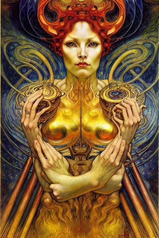 Image similar to Divine Chaos Engine by Karol Bak, Jean Delville, William Blake, Gustav Klimt, and Vincent Van Gogh, symbolist, visionary