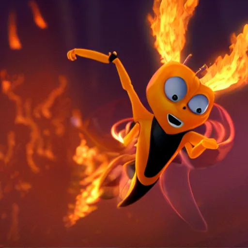 Image similar to barry b benson firebending, still from the bee movie