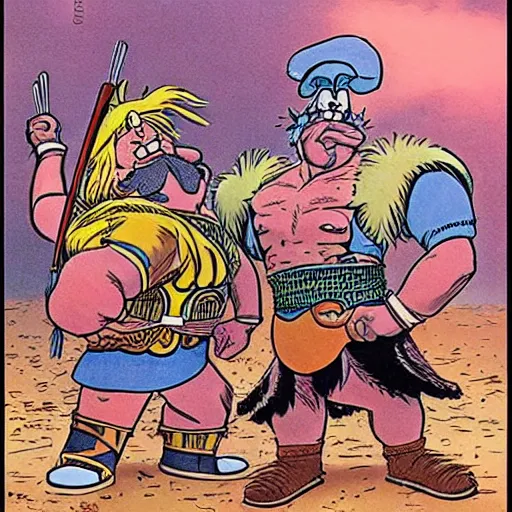 Prompt: Asterix & Obelix in the style of Jean Giraud, Moebius