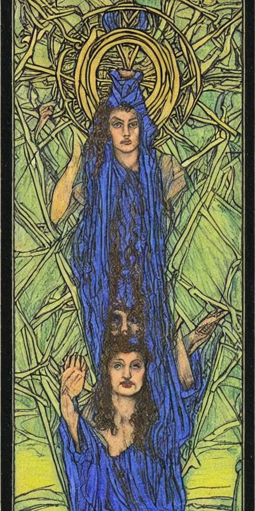 Prompt: the 9 of cups tarot card by Austin osman spare