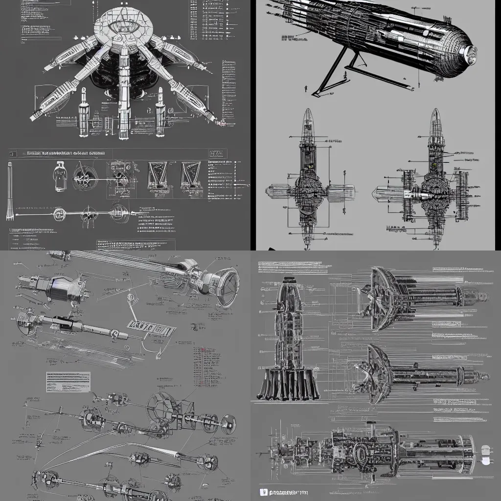 Prompt: aesthetically pleasant technical drawing of an open - source nuclear weapon machinery, hyperdetailed, complex, intricate, exploded view!!, 4 k, trending on artstation