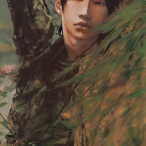 Prompt: a portrait of a character in a scenic environment by yumihiko amano