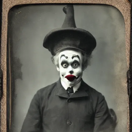 Prompt: tintype of a clown