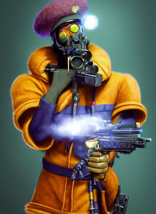 Image similar to an anthropomorphic beautiful male soldier portrait holding a science fiction sniper rifle wearing colourful robe, fine art, award winning, intricate, elegant, sharp focus, octane render, hyperrealistic, wizard hat cinematic lighting, highly detailed, digital painting, 8 k concept art, art by jamie hewlett and z. w. gu, masterpiece, trending on artstation, 8 k