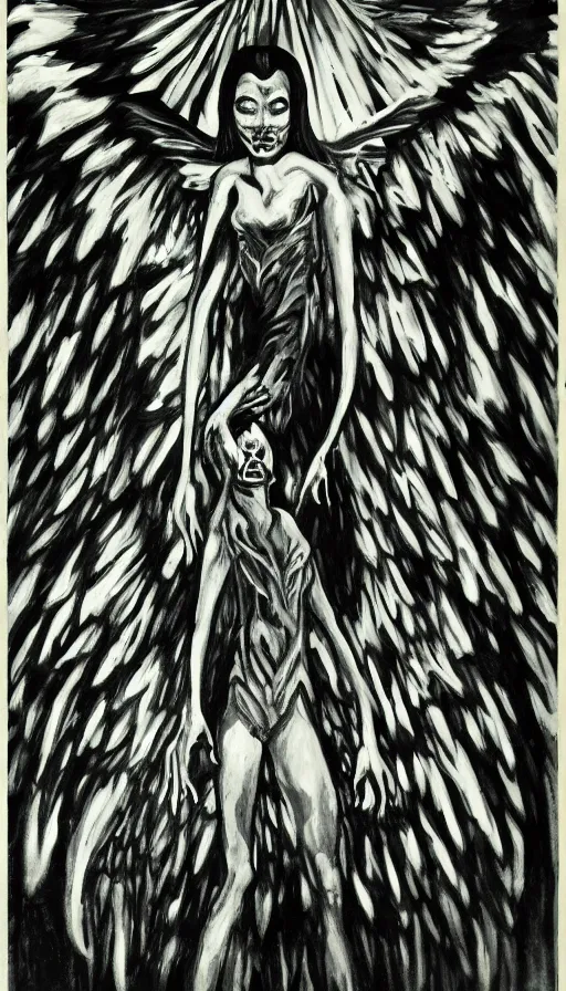 Prompt: manananggal, eerie painting, high contrast