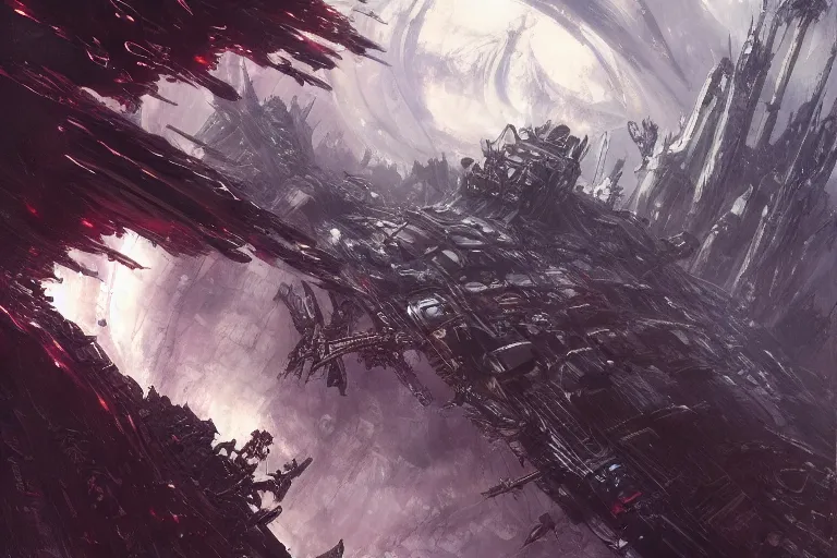 Prompt: a vast planetary sci-fi city, In style of Bekisnski, Tsutomu Nihei, Dark Fantasy, warhammer 40.000, oil on canvas, artstation, dramatic scenery, masterpiece, aesthetic