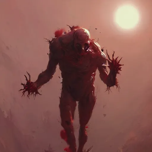 Image similar to scifi art by Greg Rutkowski, a person infected with a kind of reddish silt that is sprouting from all over his body, violent and vicious appearance, scifi, space horror, digital painting, artstation, concept art, smooth, sharp foccus ilustration, Artstation HQ.