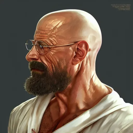 Image similar to the ultimate gigachad, incredibly muscular walter white, walter white with chiseled jawline, trending on / r / moreplatesmoredates, oil on canvas artstation by j. c. leyendecker and edmund blair leighton and charlie bowater octane render