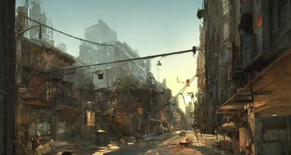 Prompt: craig mullins and ghibli digital art of american city, street, 1 9 2 0, sunset alley, the half - human, half - cat monster watches you, its body hidden in the shadow unreal engine, hyper realism, realistic shading, cinematic composition, realistic render, octane render, detailed textures, photorealistic, wide shot