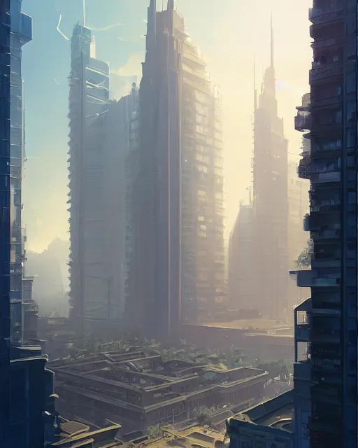 Image similar to highly detailed vfx portrait of a tall building, unreal engine, greg rutkowski, loish, rhads, beeple, makoto shinkai and lois van baarle, ilya kuvshinov, rossdraws, tom bagshaw, alphonse mucha, global illumination, detailed and intricate environment