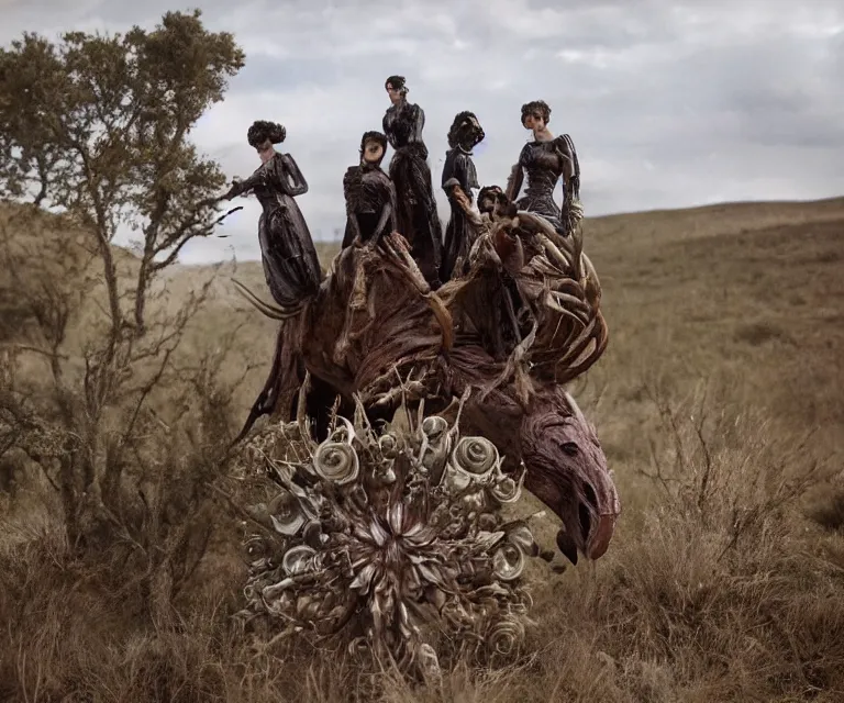 Prompt: 70mm still from a sci fi blockbuster movie made in 2022, set in 1860, of a family riding on the back of alien creatures, on an alien planet, across the alien landscape that is full of strange wild alien plants and flowers, family are wearing 1850s era clothes, good lighting, 8k, in focus faces, good quality photography