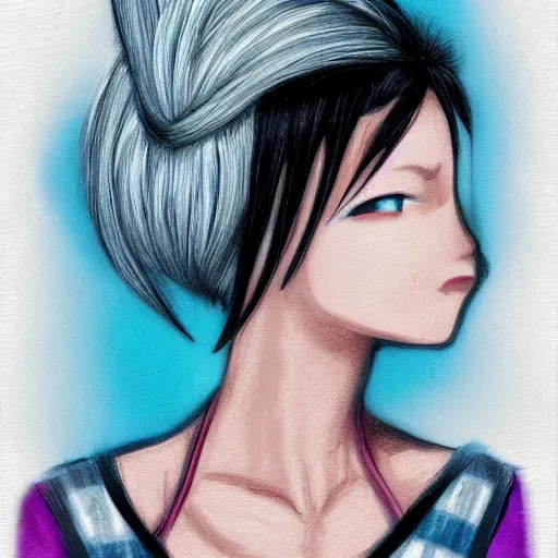 Image similar to a girl with white hair in a hairbun, by acatcie