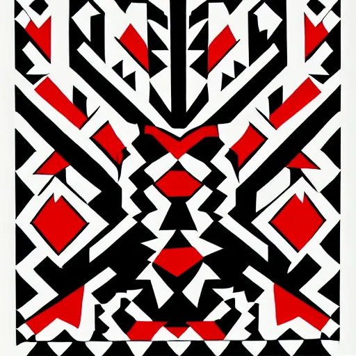 Prompt: ovids broad strokes black and white and red color scheme geometric raven , high quality art in the style of pacific northwest HAIDA art,