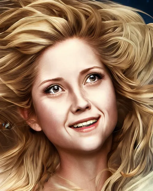 Image similar to happy smiling jenna fischer cleric, long blonde wind swept hair, ethereal, dreamy, backlit, highly detailed, stern expression, realistic lighting, sharp focus, windswept, rule of thirds, symmetrical facial features, by artgerm, wlop, rossdraws, frank frazetta, andrei riabovitchev, trending on artstation, hd, 4 k, fantasy