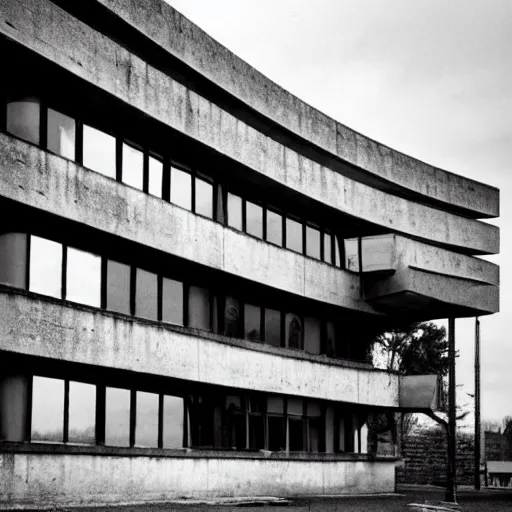 Prompt: beautiful complex brutalist building by Le Corbusier