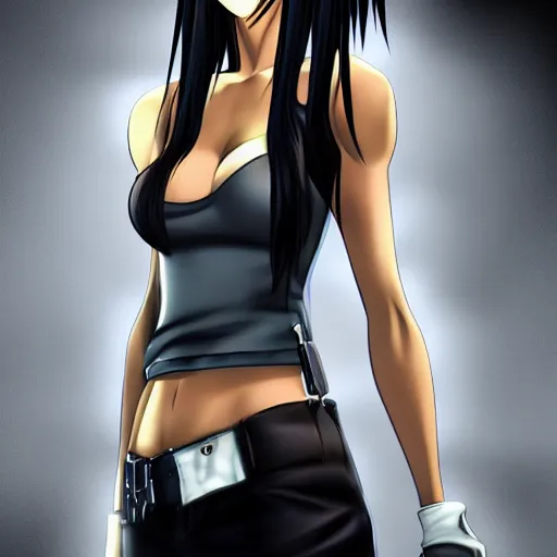 Prompt: head and body of tifa lockhart from final fantasy vii, highly detailed, anime style