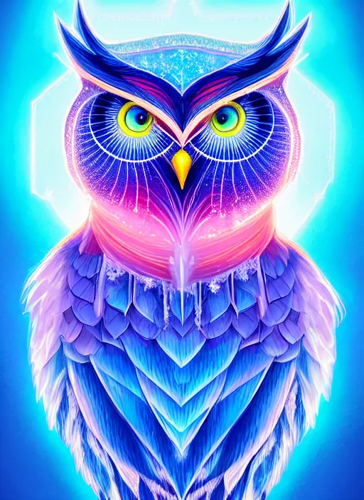 Image similar to symmetry!! product render poster vivid colors divine proportion owl, ice and snow, glowing fog intricate, elegant, highly detailed, digital painting, artstation, concept art, smooth, sharp focus, illustration,