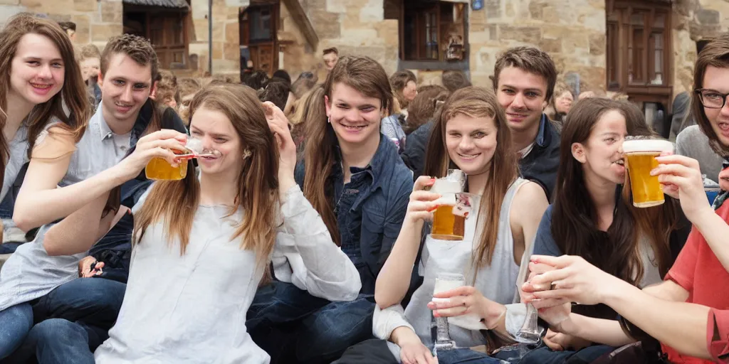 Image similar to students drinking beer in Bamberg, photograph