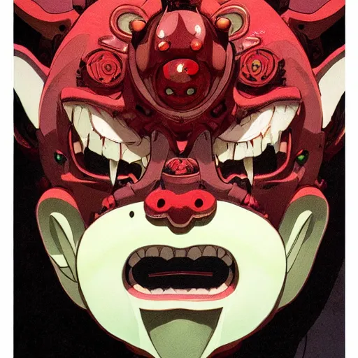 Image similar to prompt : oni mask character portrait soft light painted by james jean and katsuhiro otomo and erik jones, inspired by evangeleon anime, smooth face feature, intricate oil painting, high detail illustration, sharp high detail, manga and anime 1 9 9 9