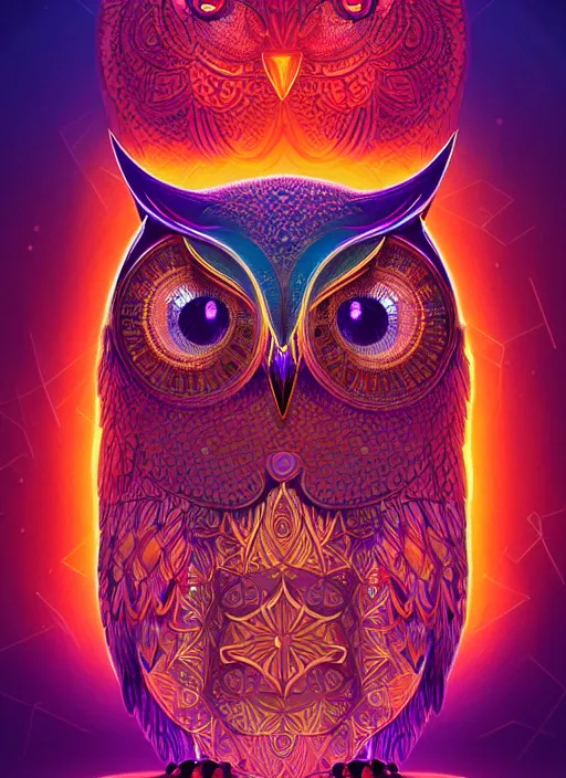 Image similar to symmetry!! product render poster vivid colors divine proportion owl, 神 圣, glowing fog intricate, elegant, highly detailed, digital painting, artstation, concept art, smooth, sharp focus, illustration,