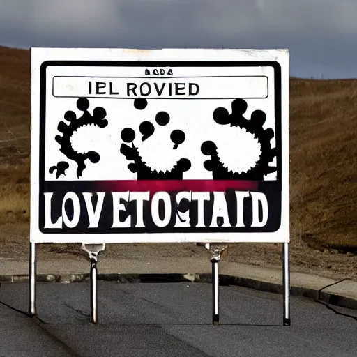 Prompt: A road sign that warns of lovecraftian horrors