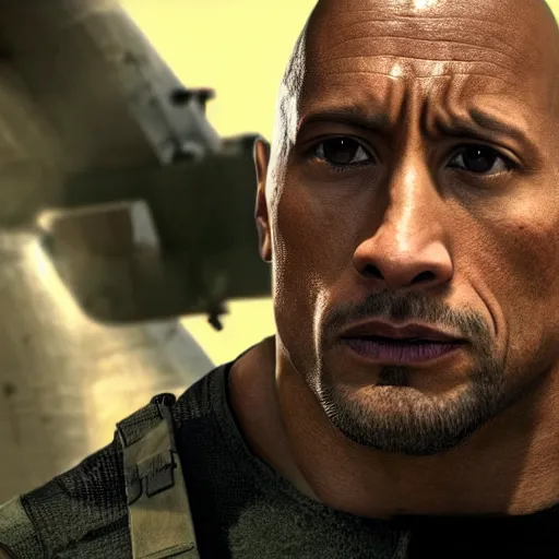 Image similar to Dwayne Johnson in call of duty 4K detail