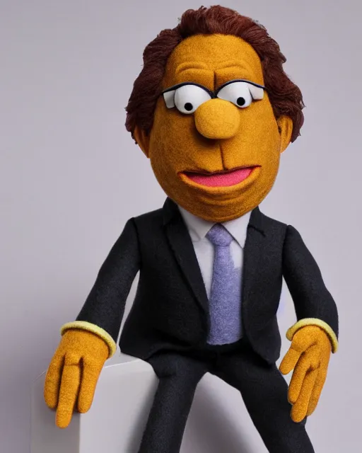 Prompt: robert california as a muppet. highly detailed felt. hyper real photo. 4 k.