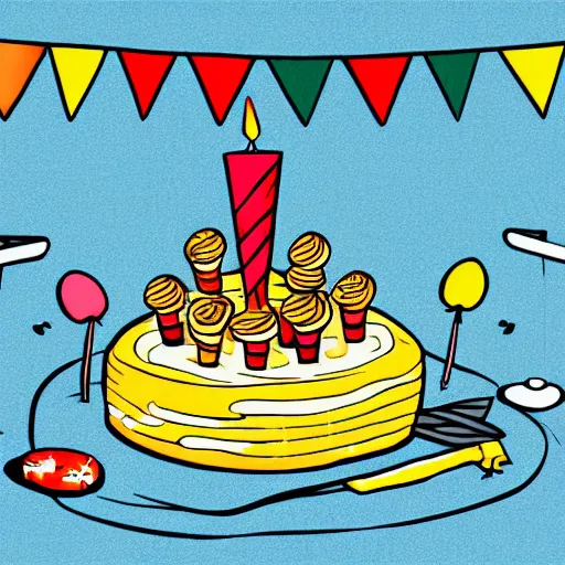 Prompt: the absolute despair of a birthday party, digital vector, flat colors, svg