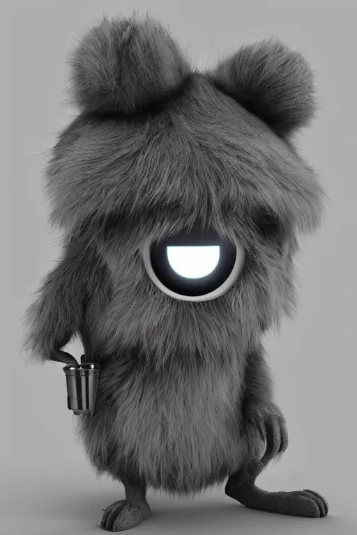 Image similar to 3 d model of adorable evil white fur monster with glowing eyes by alexander jansson : 1 | ray tracing, studio lighting, centered, dark matte background : 0. 9 | by jim henson : 0. 7 | dave melvin : 0. 4 | unreal engine, deviantart, artstation, octane, finalrender, concept art, hd, 8 k resolution : 0. 8