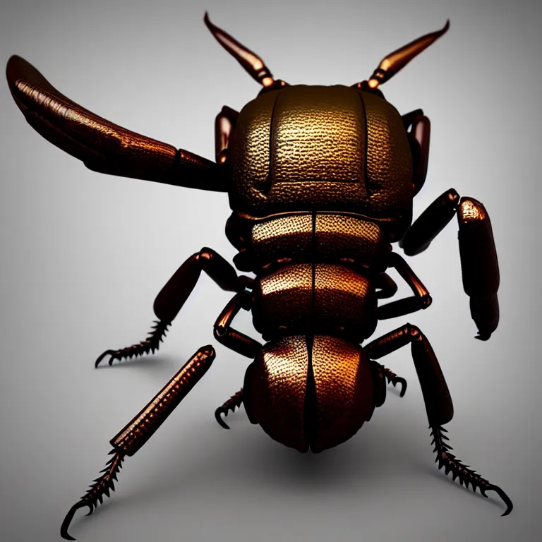 Prompt: steampunk stag beetle, 3 d model, unreal engine realistic render, 8 k, micro detail, intricate, elegant, highly detailed, centered, digital painting, smooth, sharp focus, illustration, artgerm, by wlop