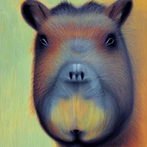 Prompt: capybara, gentleman, portrait, painting, vivid colours, Renaissance, detail,