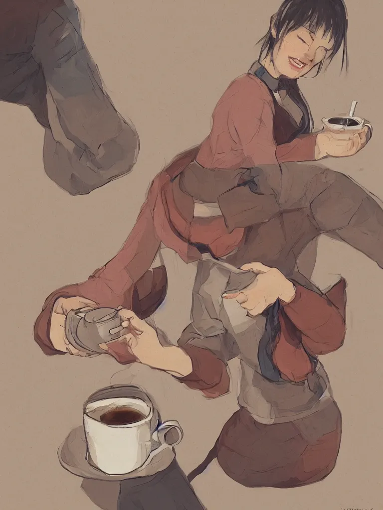 Image similar to the best way to drink your coffee, by Yoshita Amato, serene illustration, fresh colors, conceptart, trending on artstation