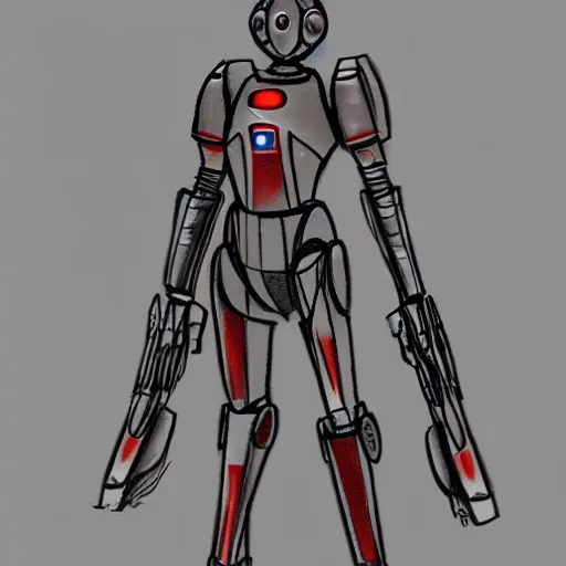 Image similar to a Hyperdetailedaward winning Sketch of HK-47 from Knights of the Old Republic