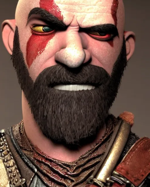 Prompt: kratos as a muppet. highly detailed felt. hyper real photo. 4 k.