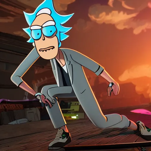 Image similar to full body pose, hyperrealistic photograph of rick sanchez from rick and morty, dim volumetric lighting, 8 k, octane beautifully detailed render, extremely hyper detailed, intricate, epic composition, cinematic lighting, masterpiece, trending on artstation, very very detailed, stunning, hdr, smooth, sharp focus, high resolution, award, winning photo, dslr, 5 0 mm