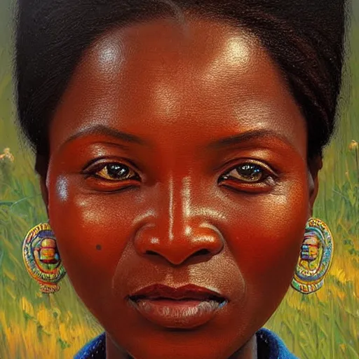 Prompt: portrait of a shona people woman ( 3 5 ) from zimbabwe in 2 0 2 1, an oil painting by ross tran and thomas kincade