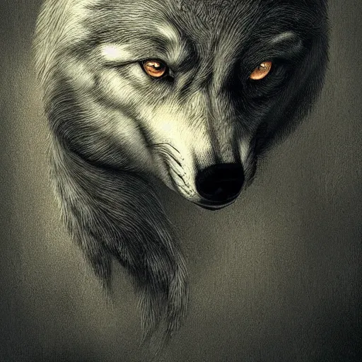 Image similar to Wolf as a painter, artwork by Antón Semenov,