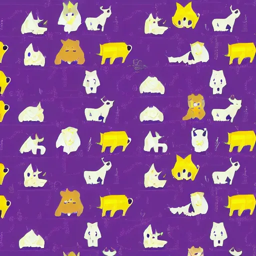 Prompt: low poly animal characters in a pattern, for print on demand cloth