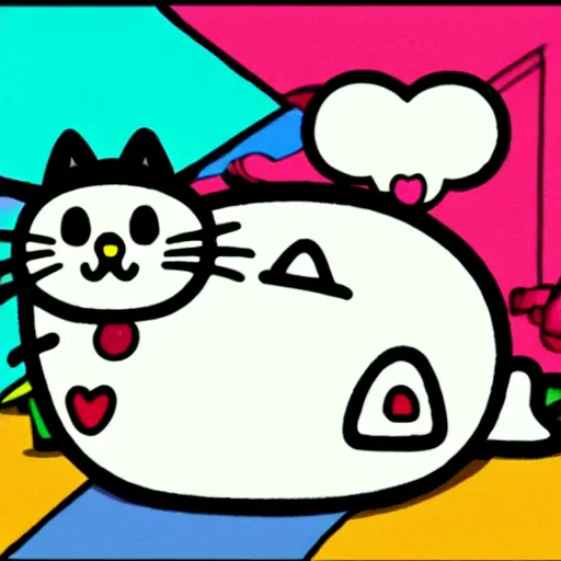 Image similar to Kirby as Pusheen the cat, cartoon illustration, cute