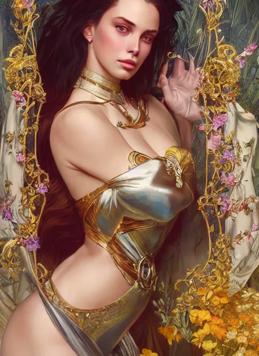 Image similar to lana rhoades as queen, incredibly detailed face, true anatomy, art by artgerm and greg rutkowski and alphonse mucha