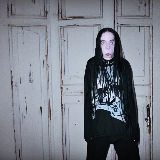 Image similar to extremely skinny scary billie eilish chasing you at night creepypasta