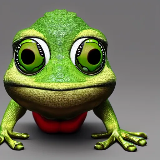 Image similar to a madge - pepe - the - frog, looking more depressed than usual, quivering lips, fists in the air, sweat flying, cgi render, zbrush, octane, keyshot render