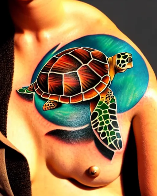 Turtle by Shervin ! @artfiend_ink #turtle #seaturtle #turtletattoo  #beachtattoo #oceantattoo #sunsettattoo #sunrisetattoo #beachscenetat... |  Instagram