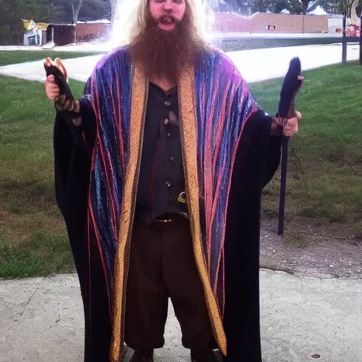 Prompt: Giga Chad dressed up as a wizard.