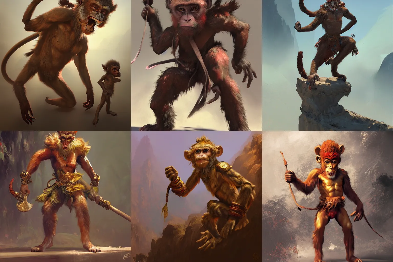 Prompt: humanoid monkey fantasy race ,wukong, monkey king, by craig mullins, featured on artstation