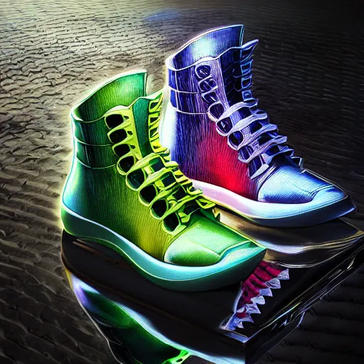 Image similar to photo of futuristic balenciaga and vetements sneakers by felipe pantone and giger and cronenberg, ultra rendered extreme realism and detail, 8 k, pbr, surreal, colorful, direct lighting,