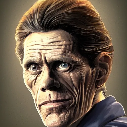 Prompt: william dafoe, portrait, in the style of alex ross, 2 d, 4 k, unreal, intricate, digital painting, highly detailed, artstation, sharp focus, illustration,
